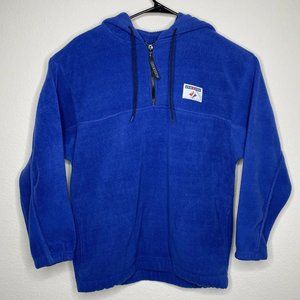 JERZEES Mens Sz M Blue Thick Fleece Hooded Pullover Chest Logo Long Sleeve EUC